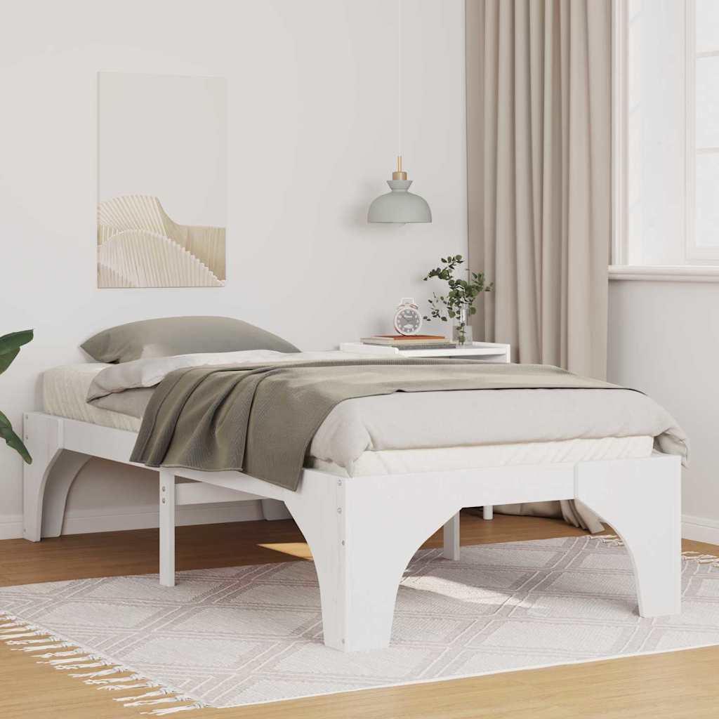 Gulv seng ramme Hvid 90 x 200 cm Massivt fyrretræ