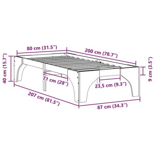 Sengestel hvid 80 x 200 cm i massiv fyrretræ