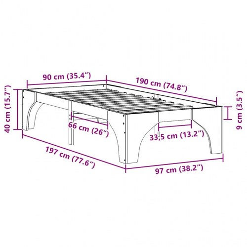 Gulv seng ramme Hvid 90 x 190 cm Massivt fyrretræ