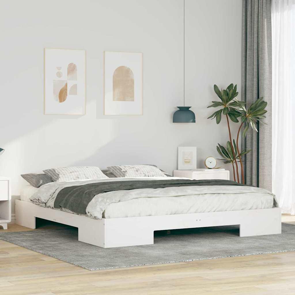 Gulv seng ramme Hvid 180 x 200 cm Massivt fyrretræ