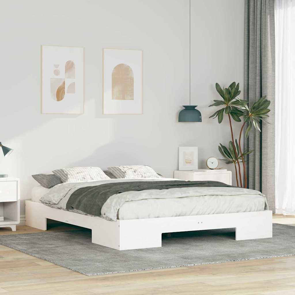 Gulv seng ramme Hvid 160 x 200 cm Massivt fyrretræ