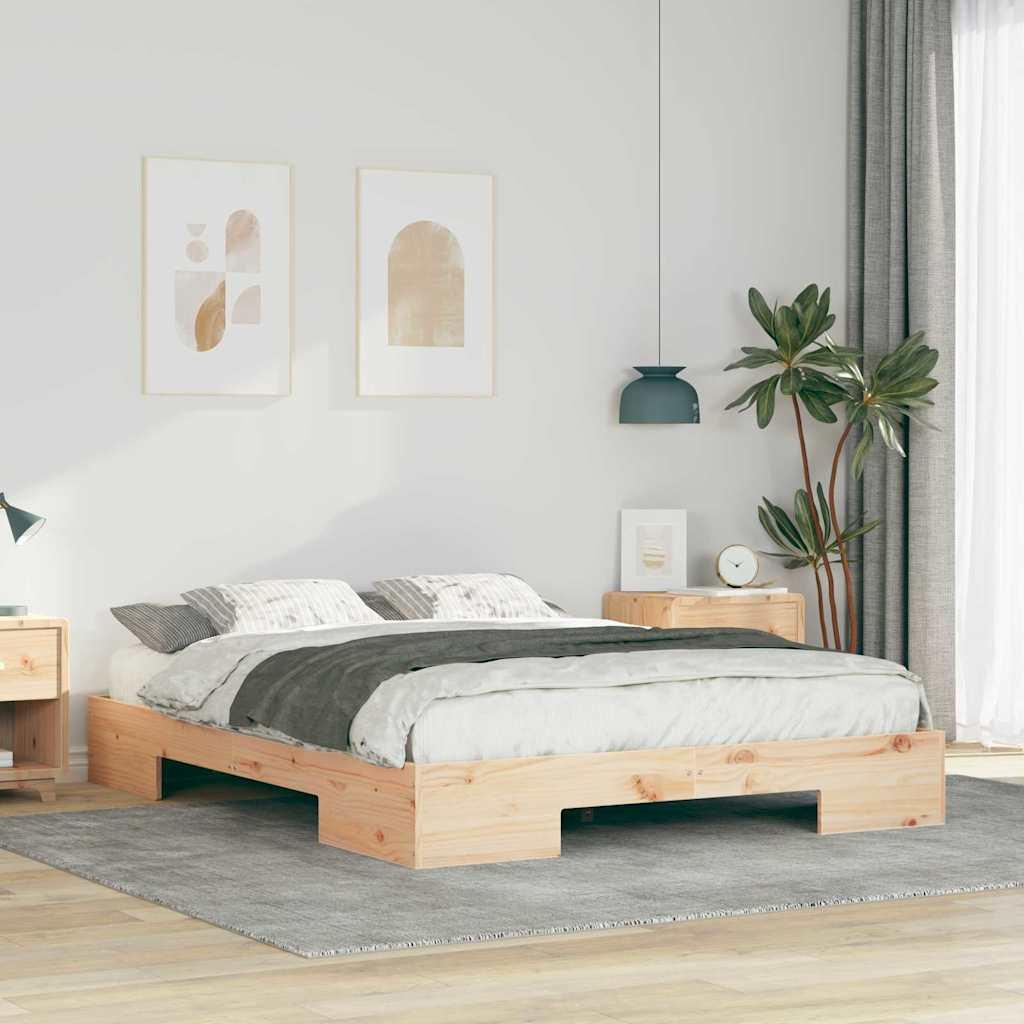 Gulv seng ramme Brun 150 x 200 cm Massivt fyrretræ