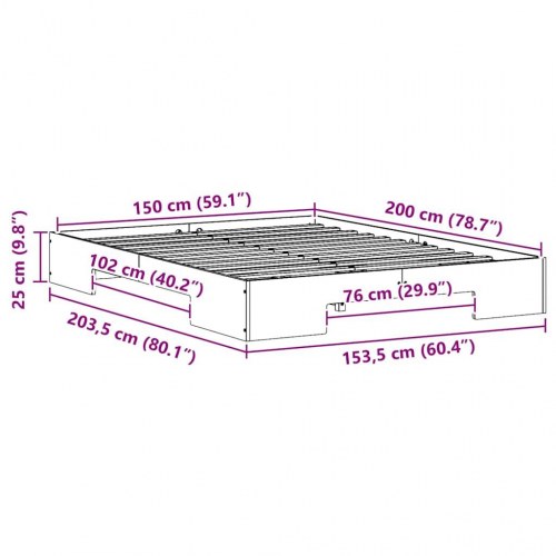 Sengestel i hvidt fyrretræ 150 x 200 cm
