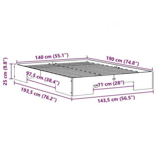 Gulv seng ramme Brun 140 x 190 cm Massivt fyrretræ