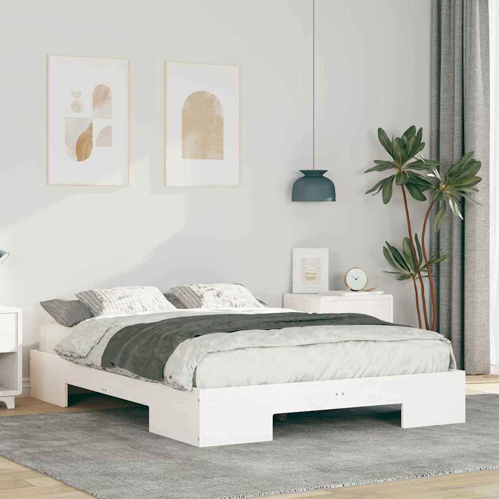 Gulv seng ramme Hvid 140 x 190 cm Massivt fyrretræ
