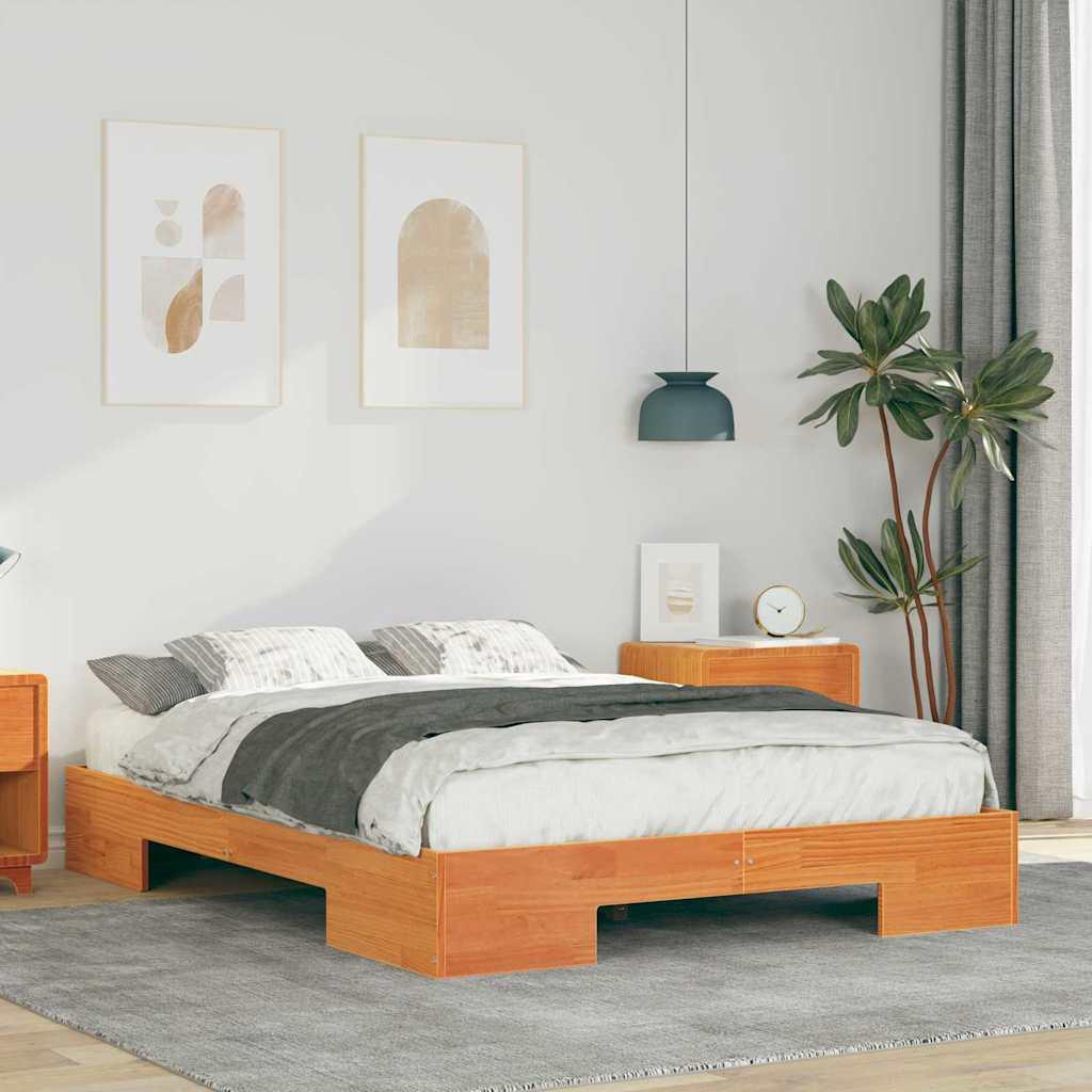 Gulv seng ramme Brun 140 x 190 cm Massivt fyrretræ
