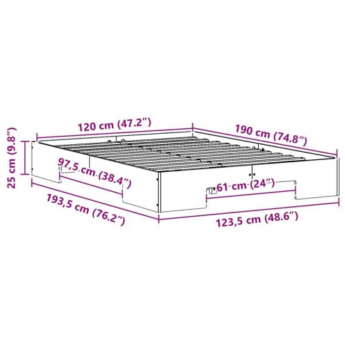 Gulv seng ramme Brun 120 x 190 cm Massivt fyrretræ