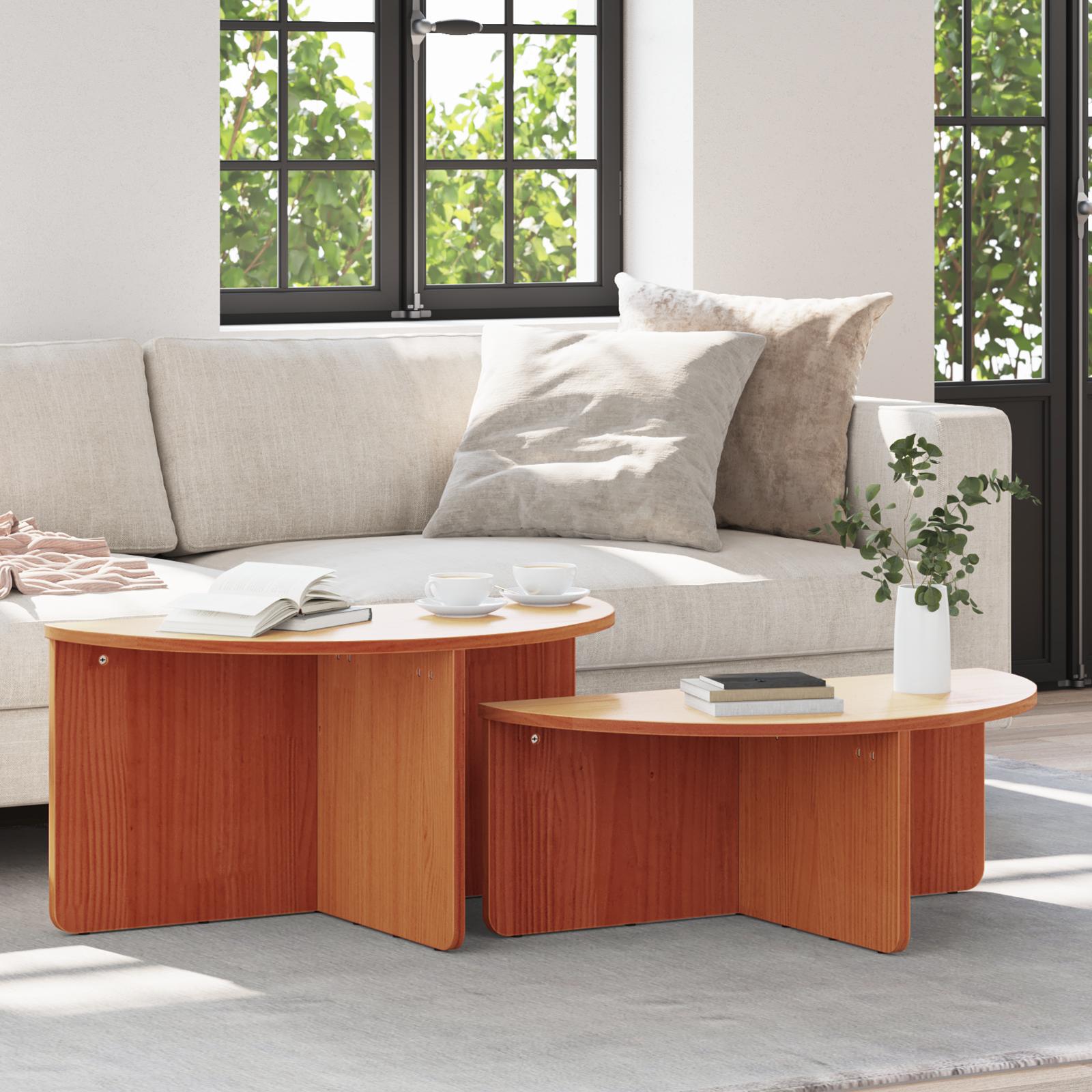 Sofabord 2 stk Gyldenbrun 79 x 39.5 x 40 cm Massivt fyrretræ