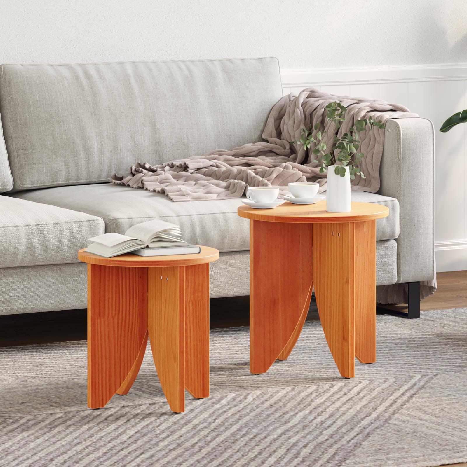 Sofabord 2 stk Gyldenbrun 41,5 x 41,5 x 44 cm Massivt fyrretræ