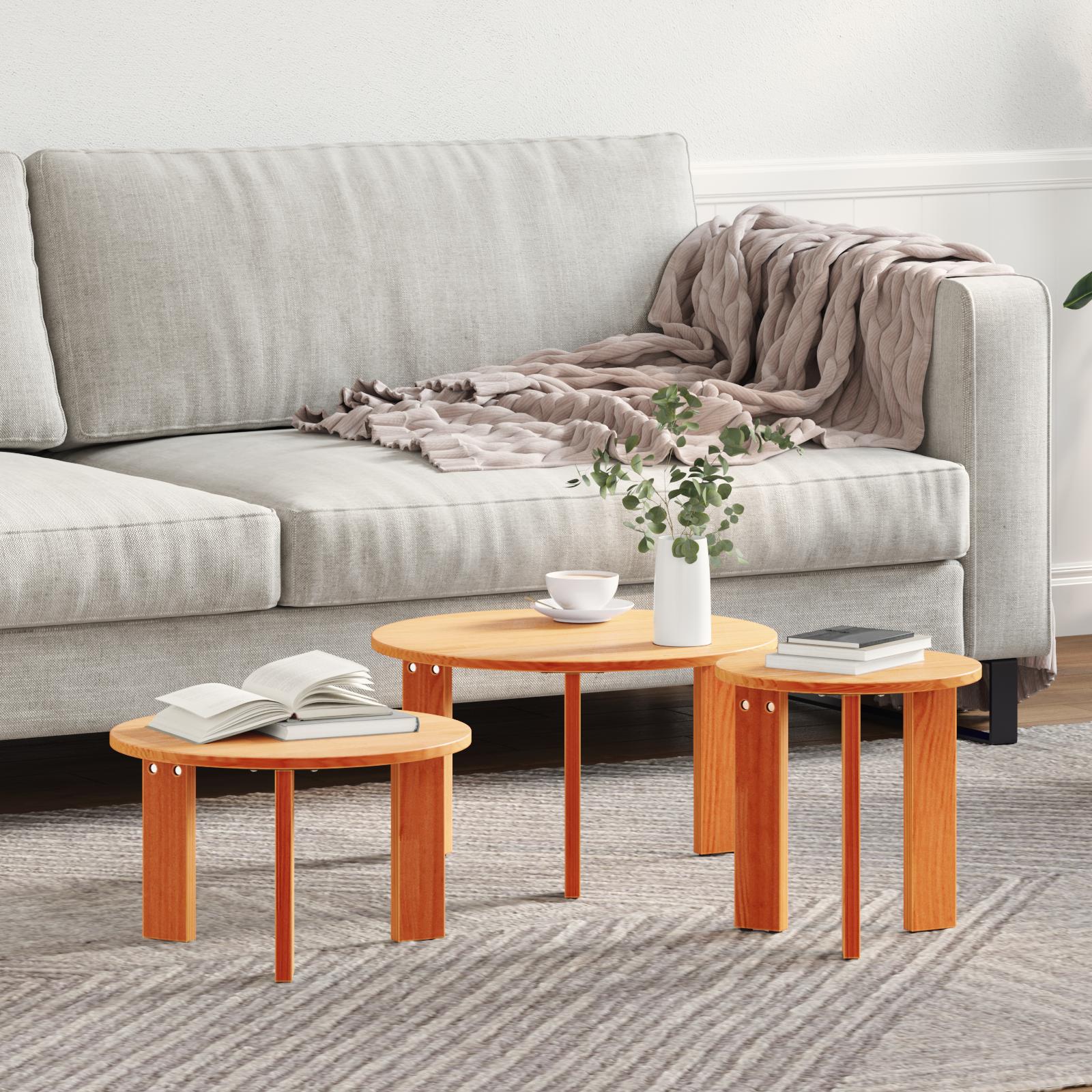 Sofabord 3 stk Gyldenbrun 47.5 x 47.5 x 27 cm Massivt fyrretræ