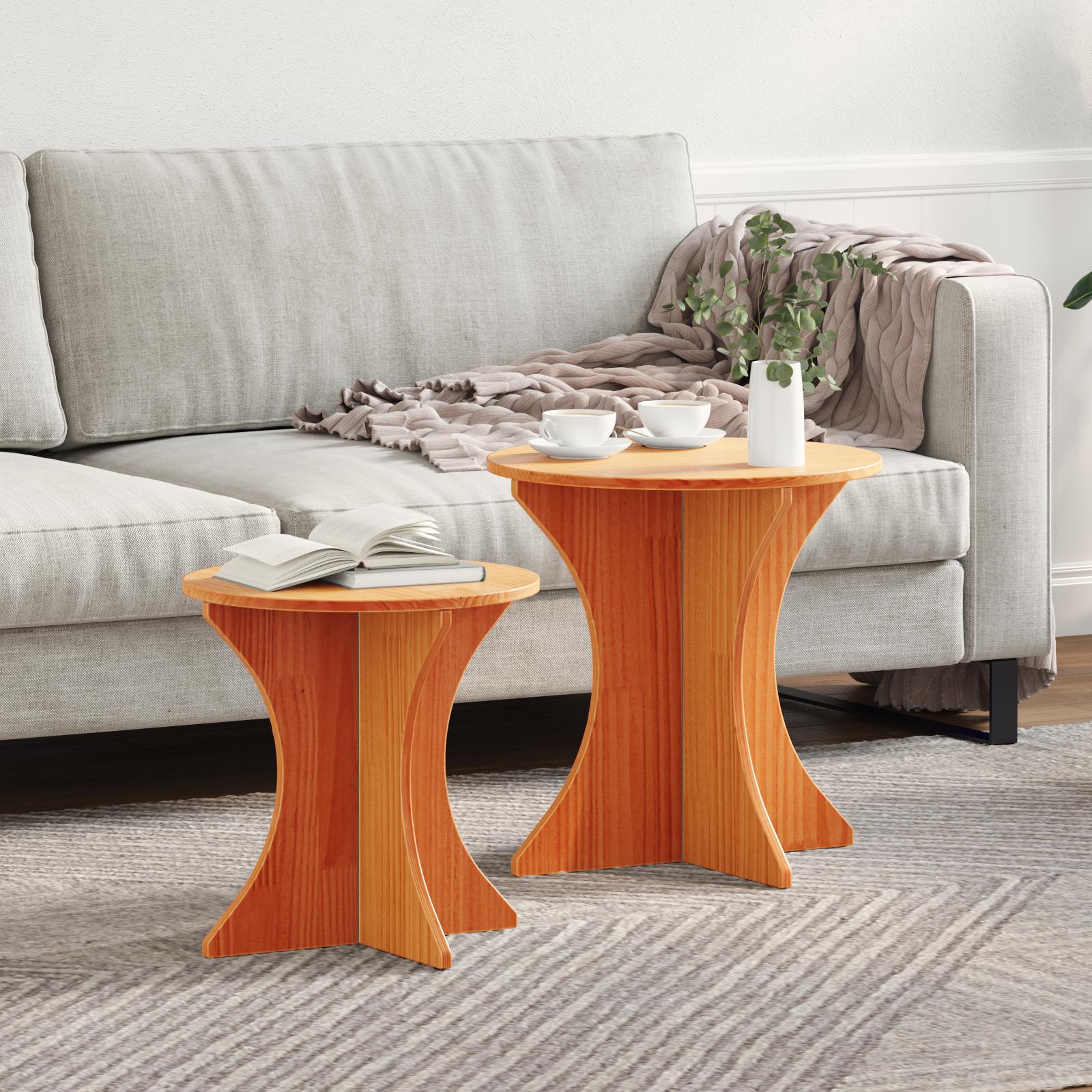Sofabord 2 stk Gyldenbrun 46 x 46 x 47 cm Massivt fyrretræ