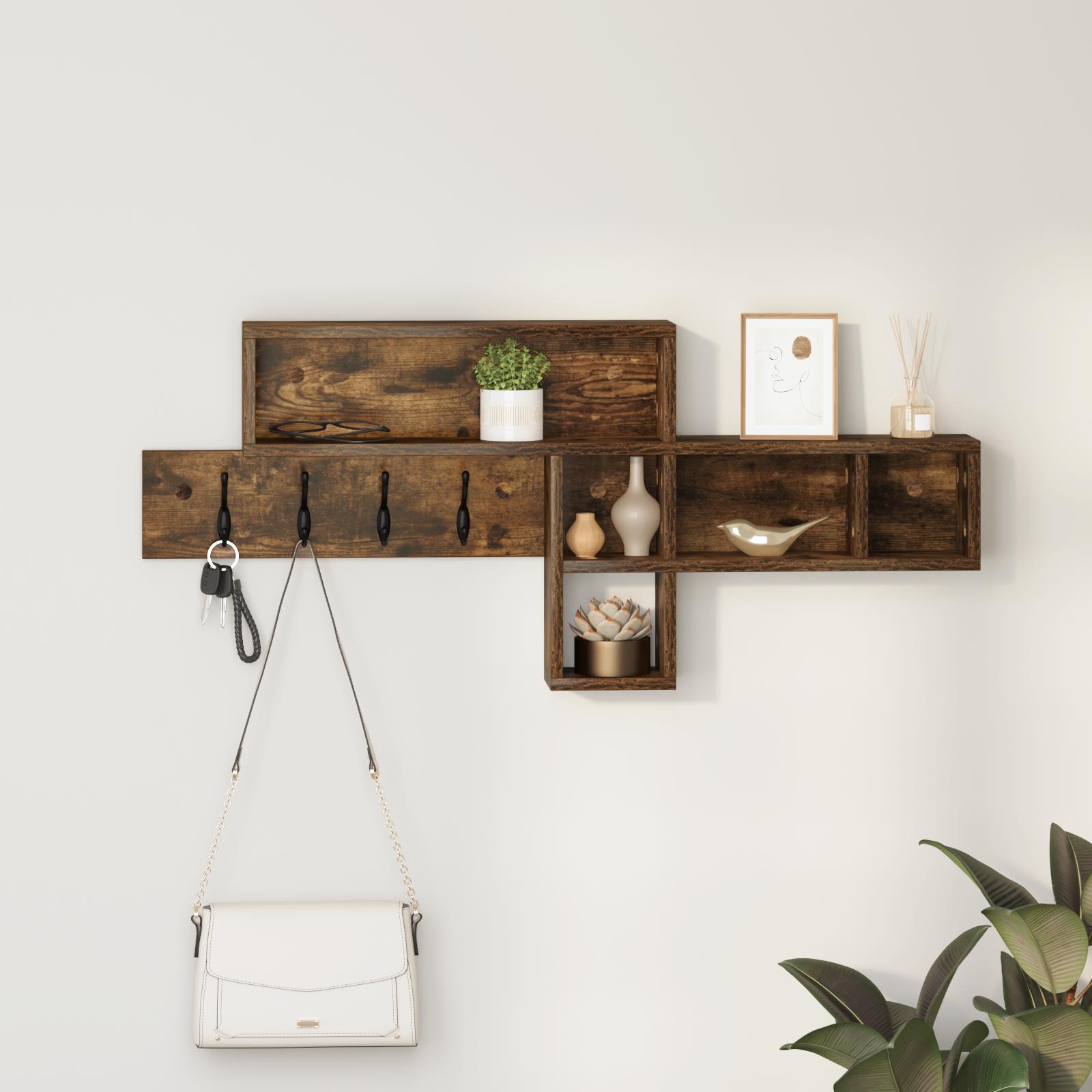 Vægmonteret Jakkeholder med hylde Røget eg 100 x 12 x 43.5 cm