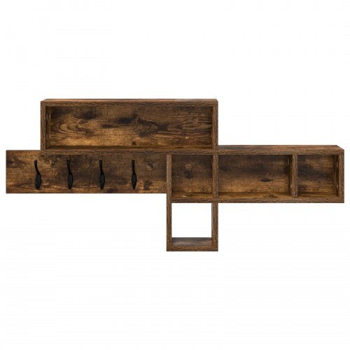 Vægmonteret knagerække med hylder - røget eg, 100 x 12 x 43,5 cm