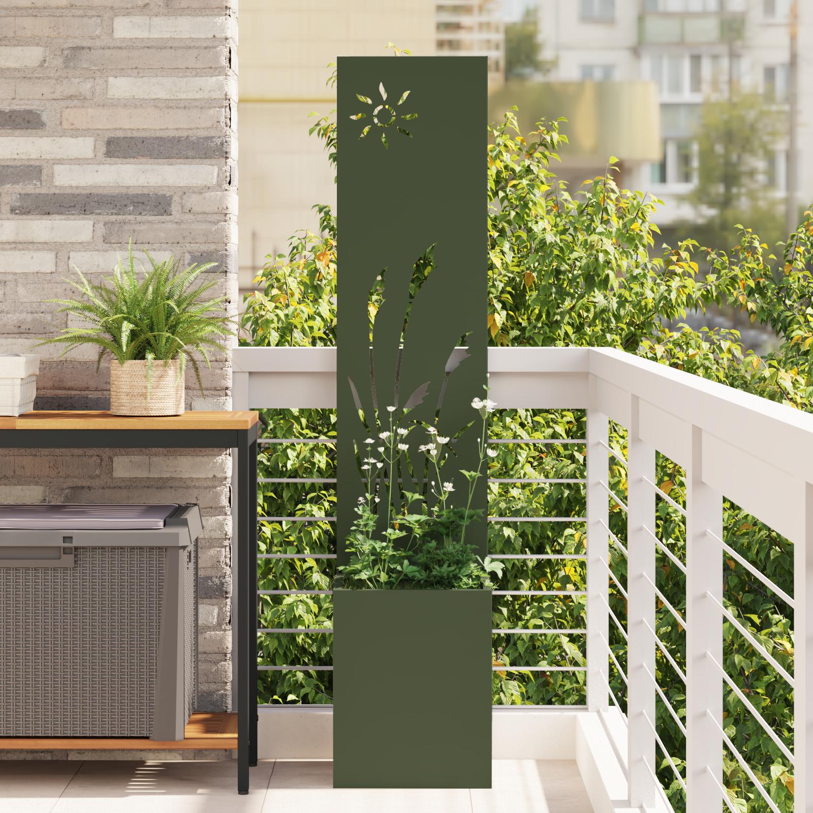 Have Privatliv Skærm Fretwork 32 X 140 Cm Koldvalset Stål - Olivengrøn / Rør