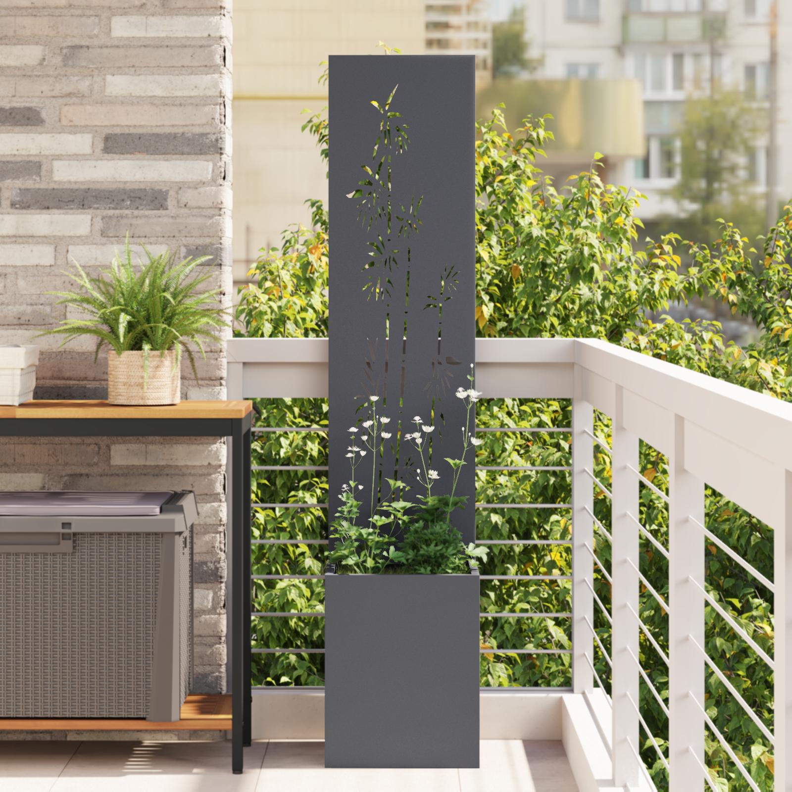 Have Privatliv Skærm Fretwork 32 X 140 Cm Koldvalset Stål - Antracit / Bambus