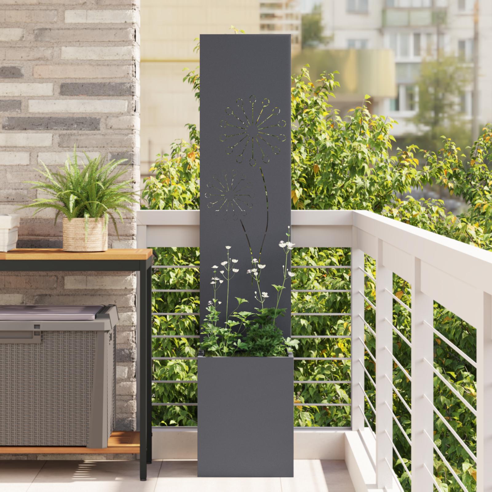 Have Privatliv Skærm Fretwork 32 X 140 Cm Koldvalset Stål - Antracit / Mælkebøtte