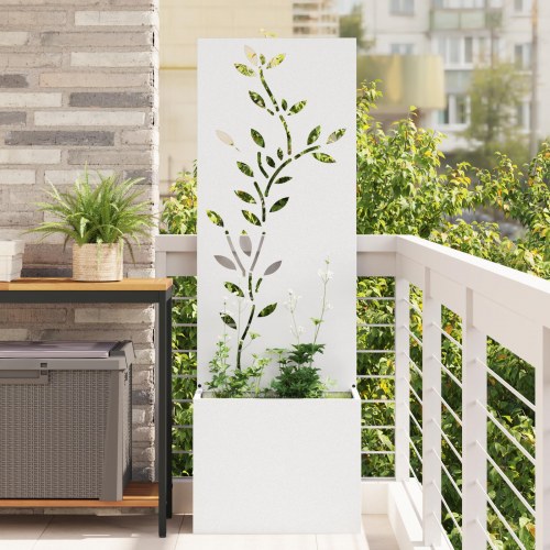 Have-privatlivsskærm i koldvalset stål - blomstret, hvid 50 × 150 cm