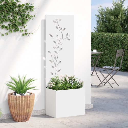 Have-privatlivsskærm i koldvalset stål - blomstret, hvid 50 × 150 cm