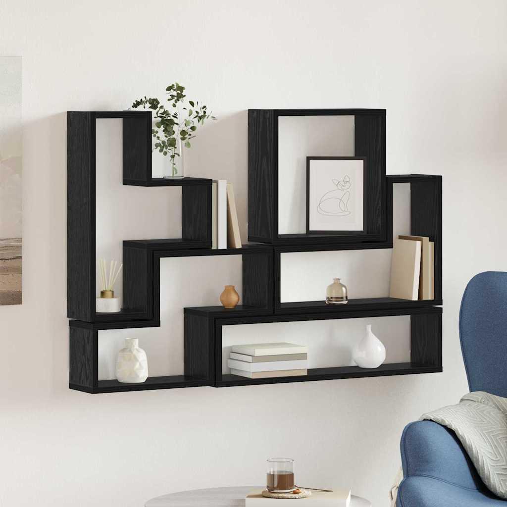 Væg Cube med hylde Sort eg 96 x 12 x 64 cm Konstrueret træ