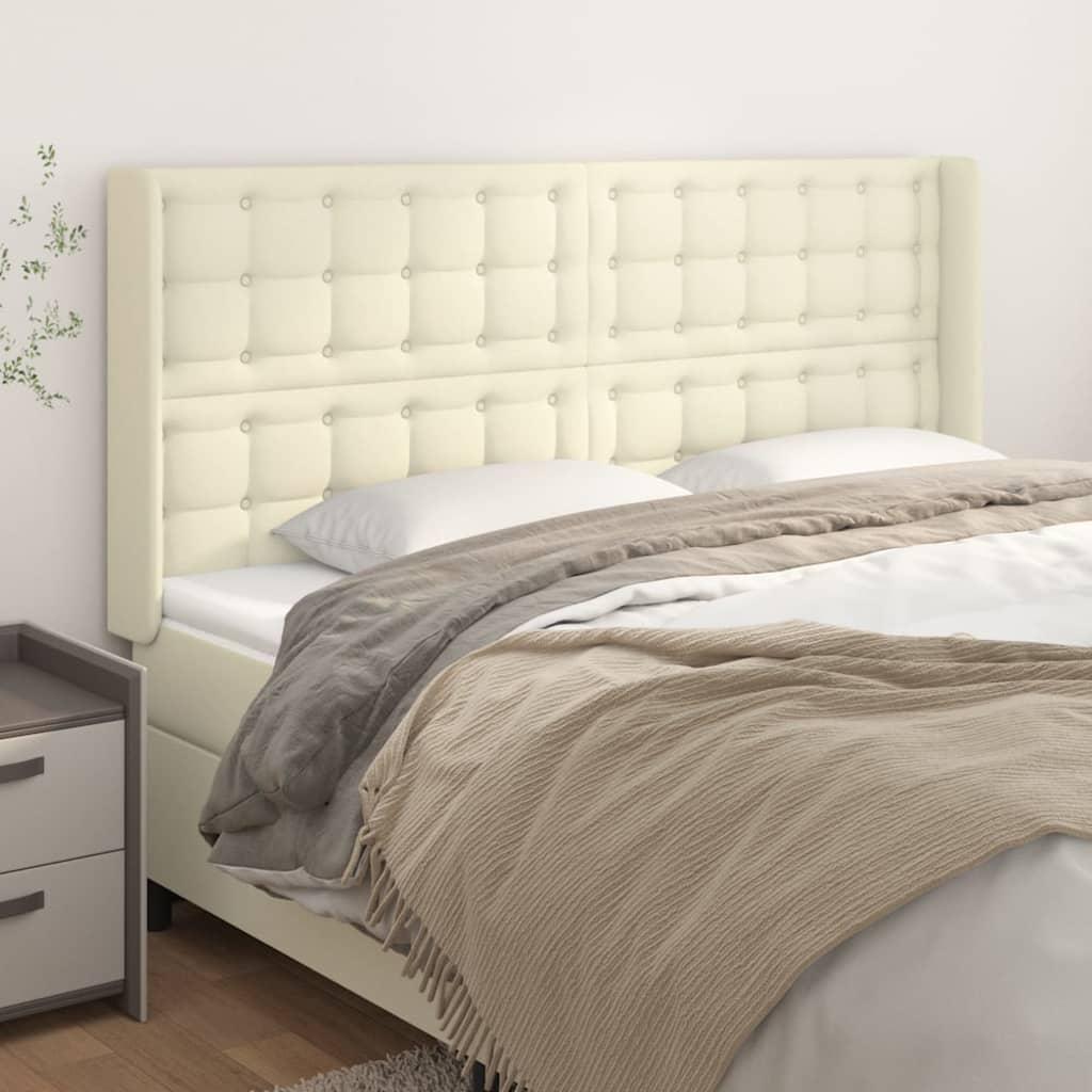 vidaXL sengegavl med kanter 203x16x118/128 cm kunstlæder cremefarvet