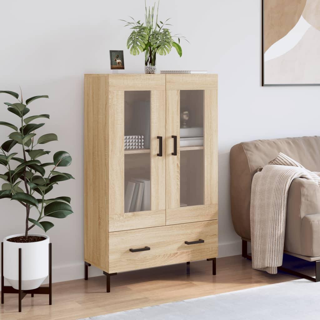 Skænk med glaslåger, 69,5×31×115 cm - sonoma-eg, konstrueret træ