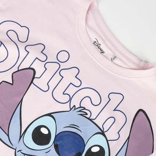 Stitch T-shirt til piger - kortærmet, pink/blå, 10 år