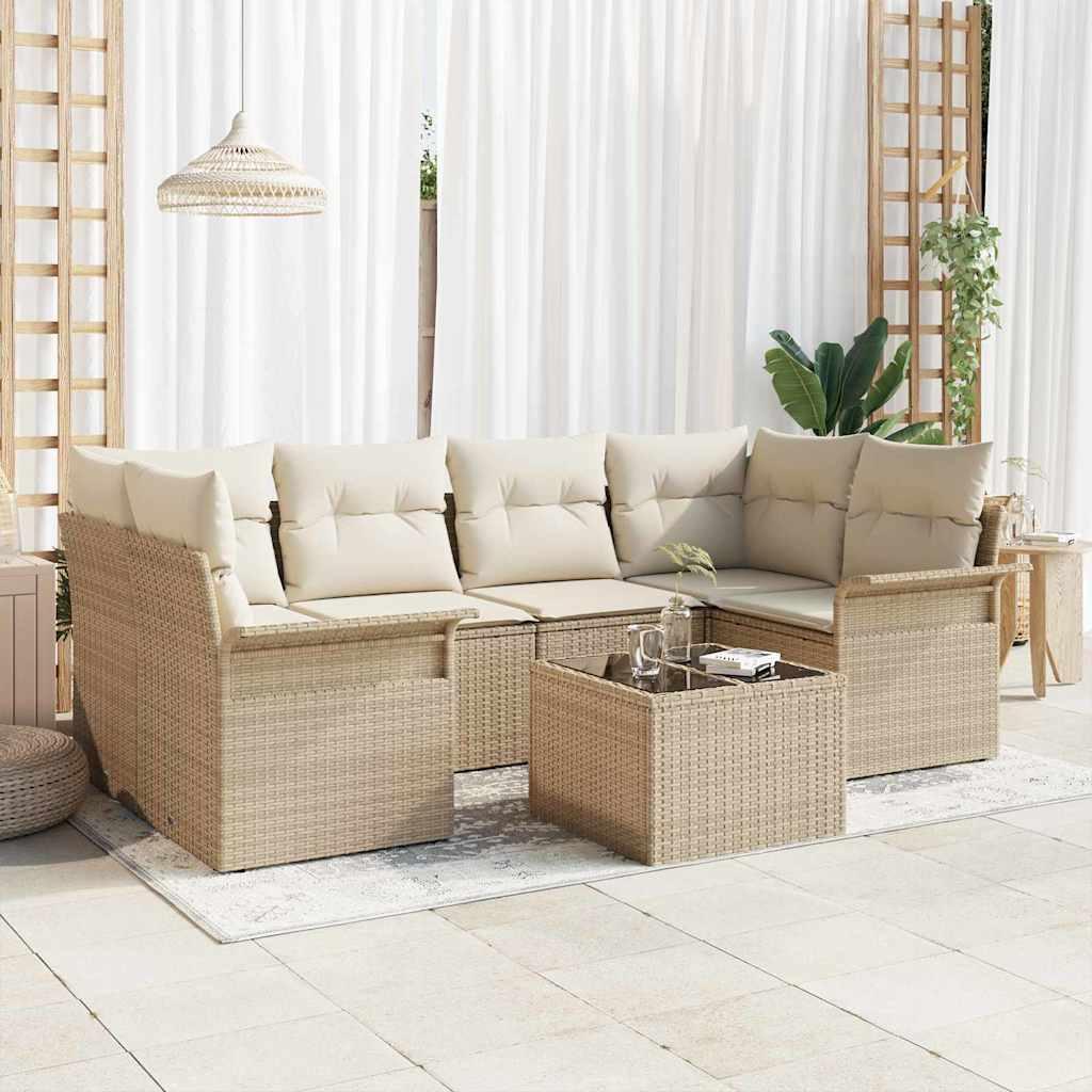 Havesofa Sæt 7 Dele 55 X 55 X 37 Cm Polyrattan - Beige og hvid