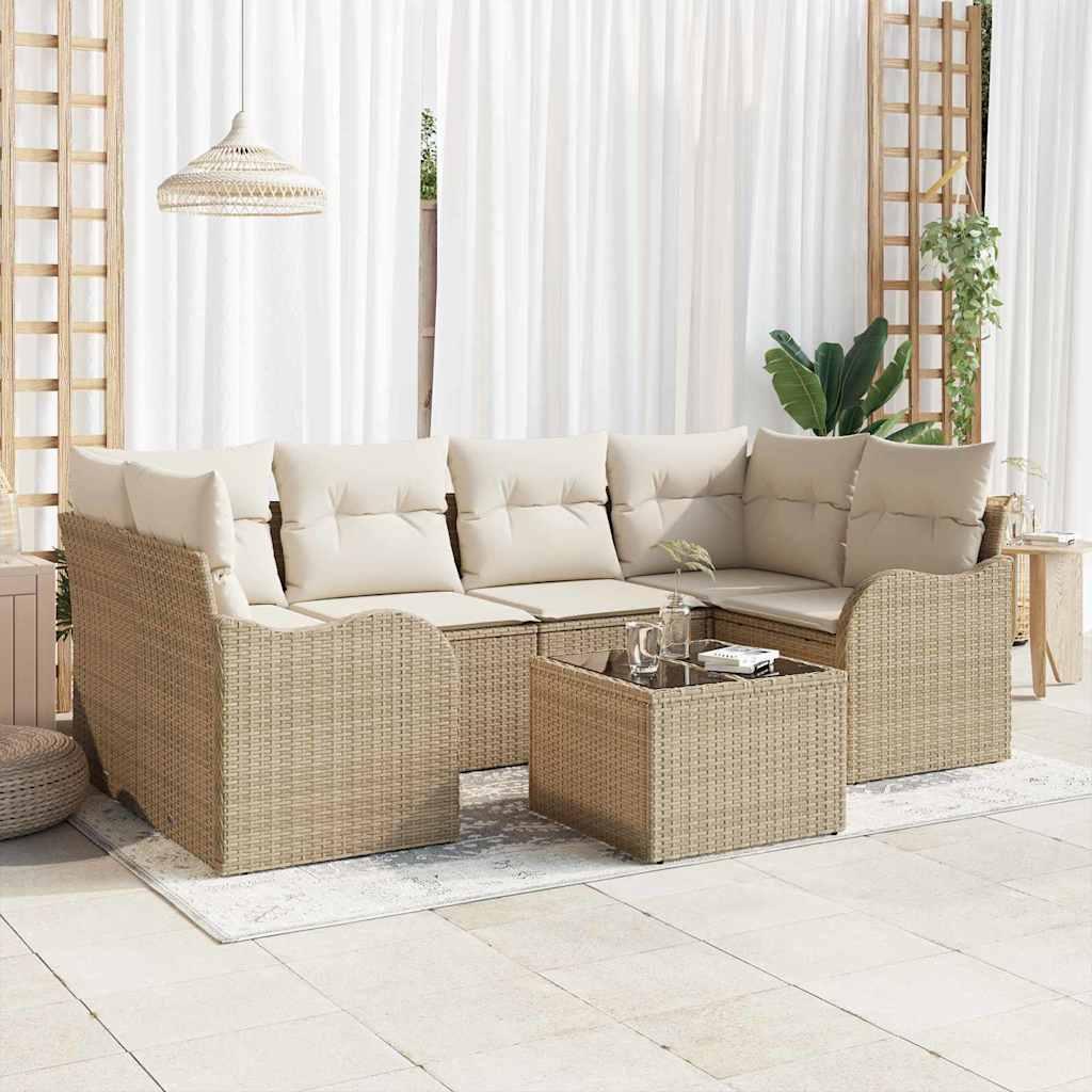 Havesofa Sæt med pude 7 stk Beige og creme 55 x 55 x 37 cm