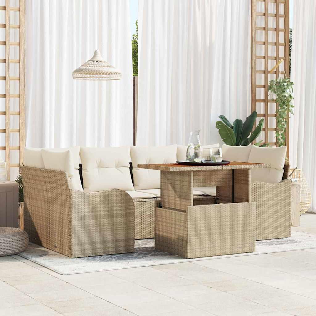Havesofa Sæt Med Opbevaring 7 Dele Poly Rattan - Beige og hvid