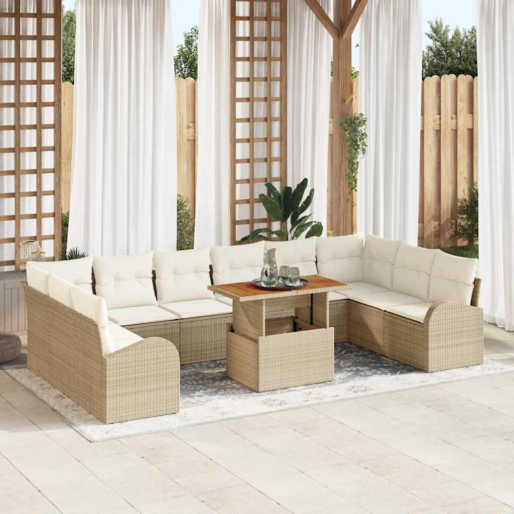Havesofa Sæt med opbevaring 11 stk Beige Poly rattan
