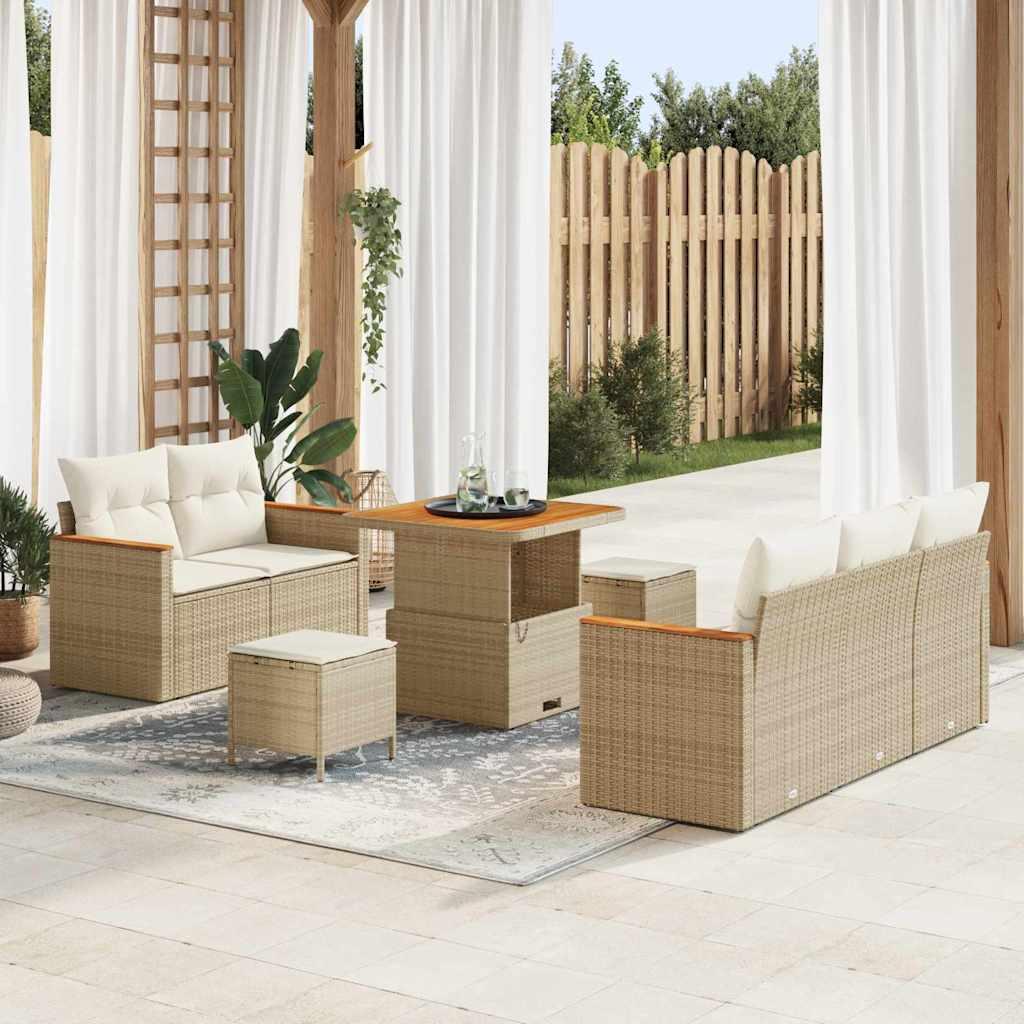 Havesofa Sæt med pude med opbevaring 8 stk Beige Poly rattan