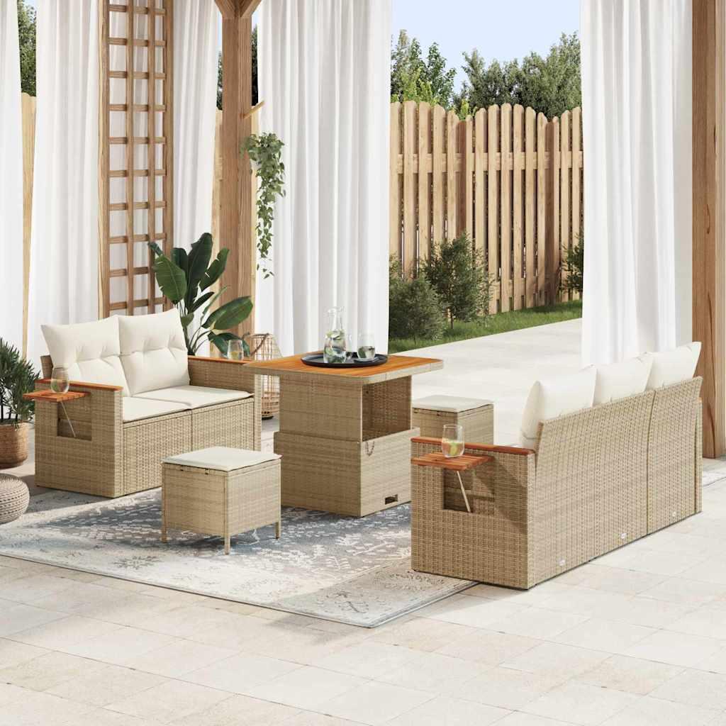 Havesofa Sæt med pude med opbevaring 8 stk Beige Poly rattan