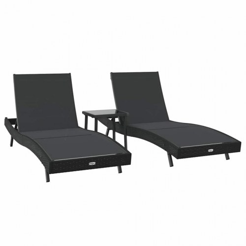 Solseng-sæt i polyrattan - 2 solsenge + bord, sort, 197 × 70 × 82 cm