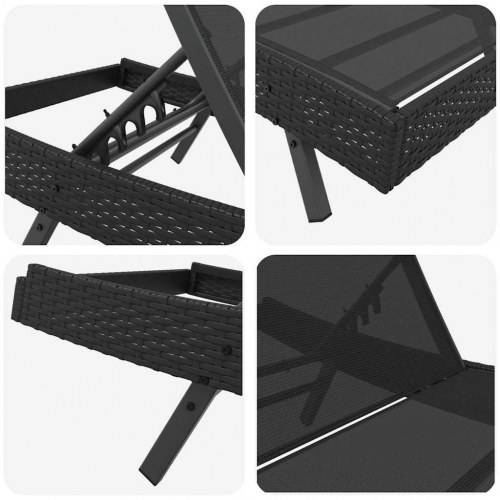 Solseng-sæt i polyrattan - 2 solsenge + bord, sort, 197 × 70 × 82 cm