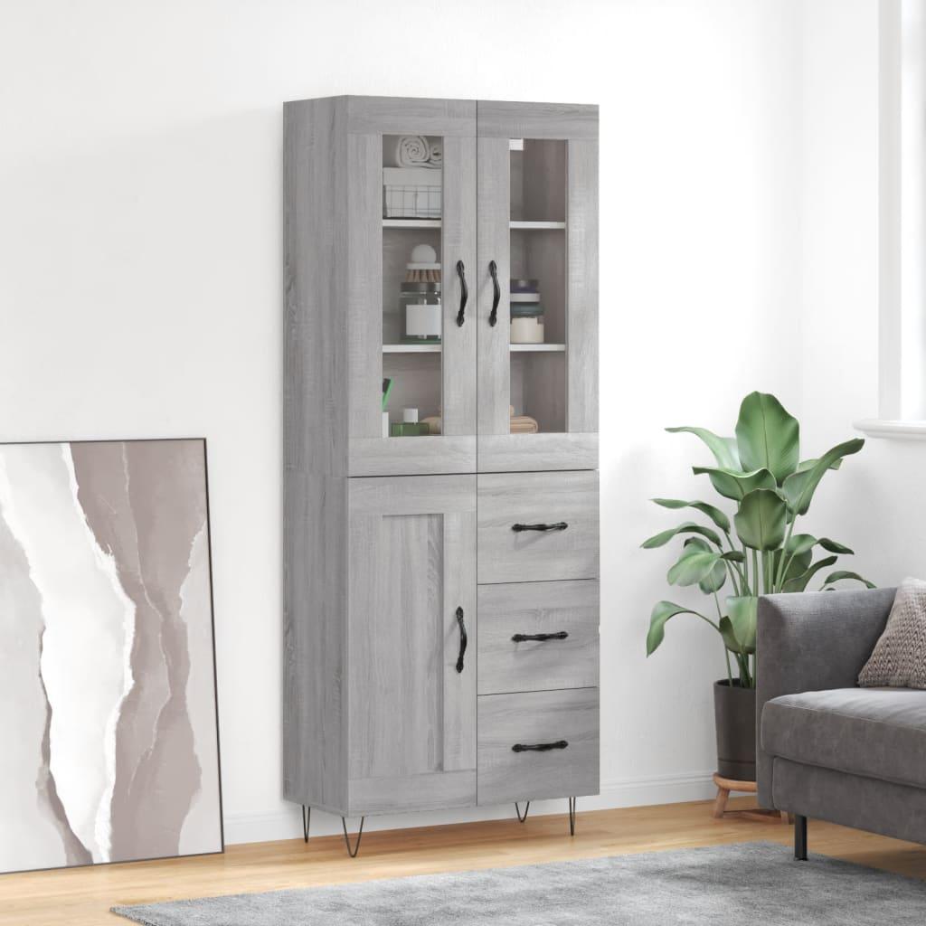 HÃ¸jskab 69,5x34x180 cm konstrueret trÃ¦ grÃ¥ sonoma-eg