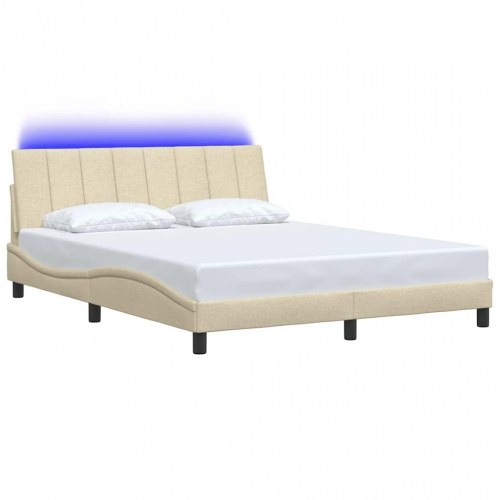 Sengeramme Hanko 160 x 200 cm i cremefarvet stof med LED