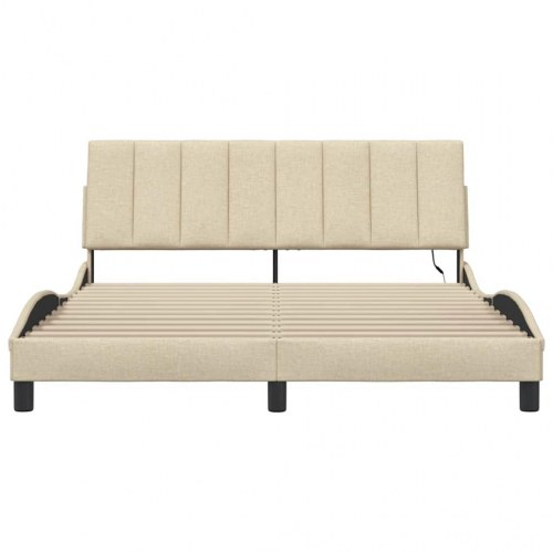 Sengeramme Hanko 160 x 200 cm i cremefarvet stof med LED