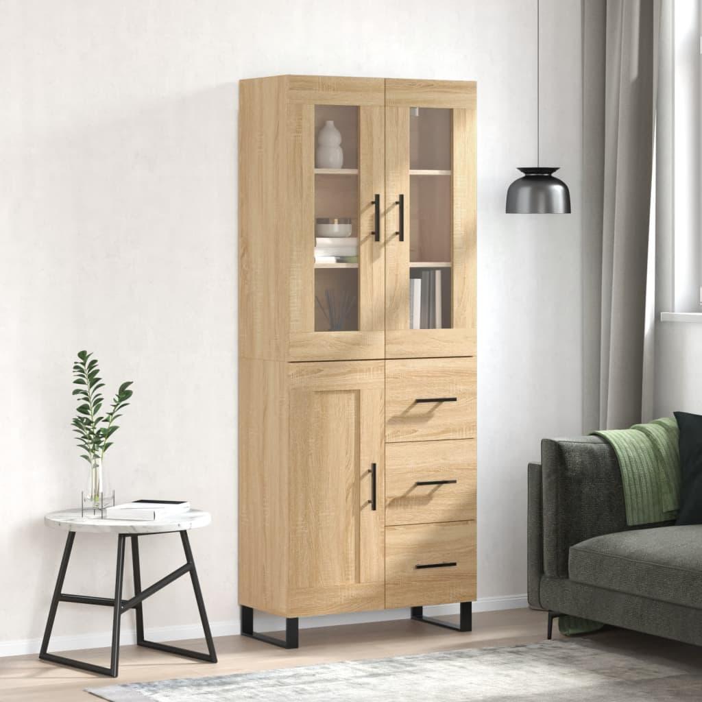 Højskab 69,5X34X180 Cm Konstrueret Træ - Sonoma-eg / 1 trælåge 3 skuffer