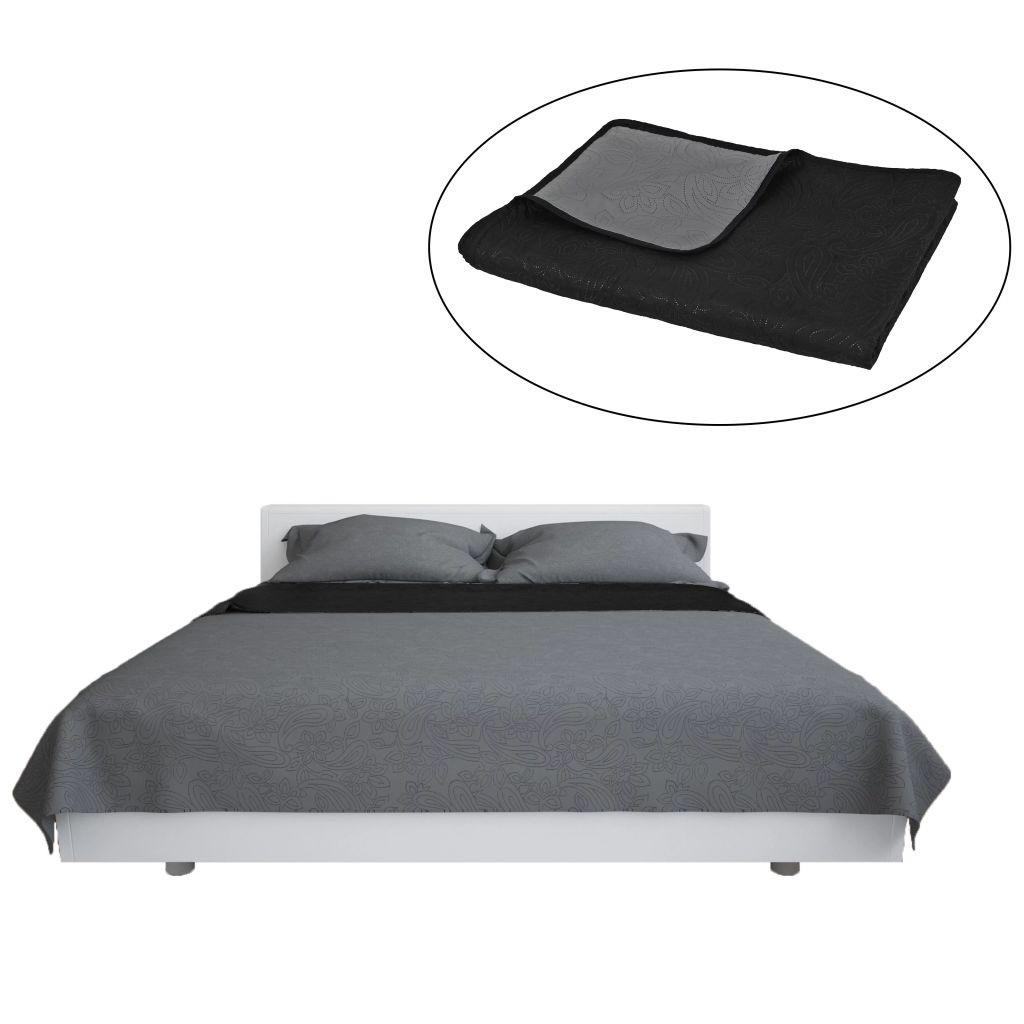 Dobbeltsidet quiltet sengetæppe 170 x 210 cm grå og sort