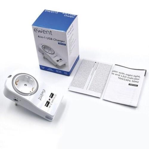 Vægstik med 2 USB-porte Ewent EW1225 16A 3680 W
