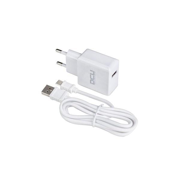 Vægoplader med USB + USB-A til USB-C kabel 1 m - DCU Tecnologic