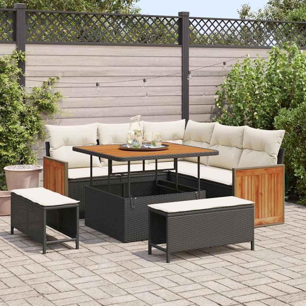 Havesofa Sæt 8 stk Sort og Cream 100 x 100 x 71 cm polyrattan