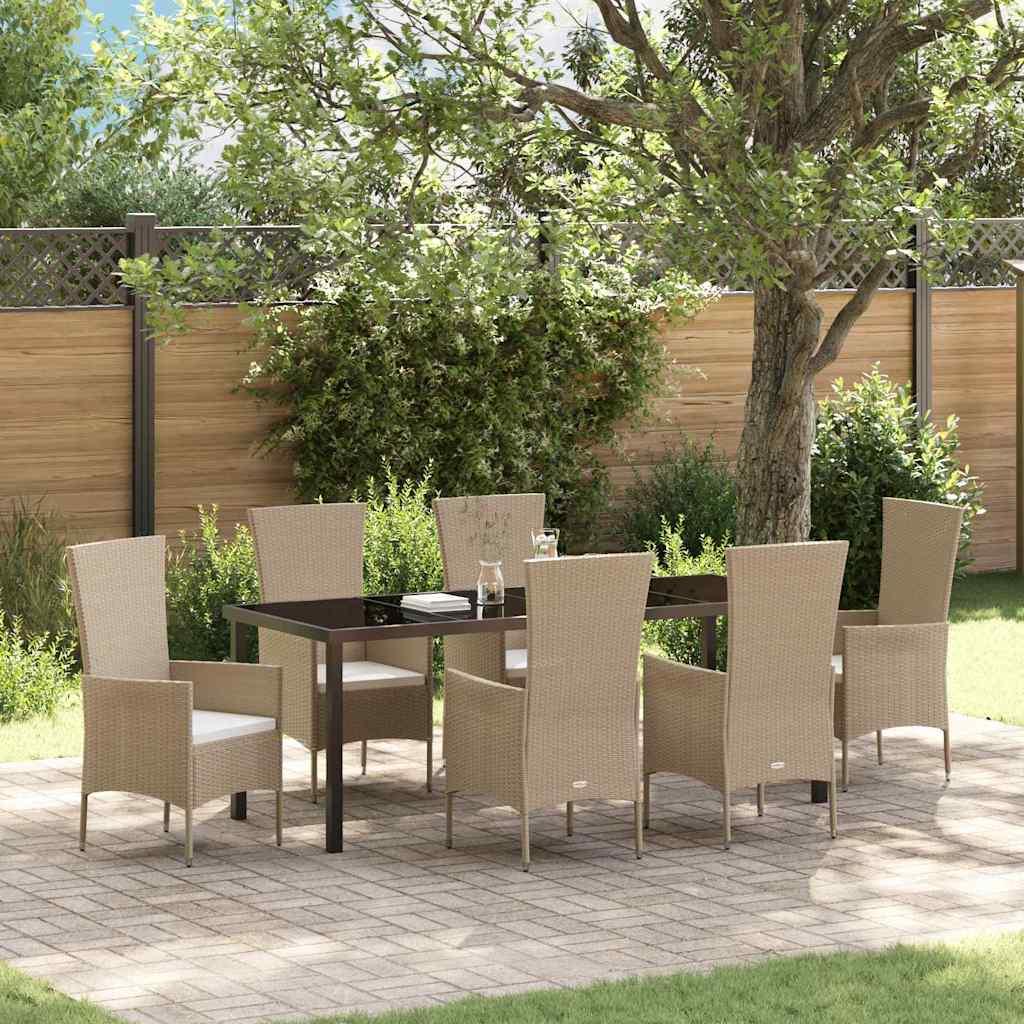 Have Spisebordssæt med pude 7 stk Beige polyrattan