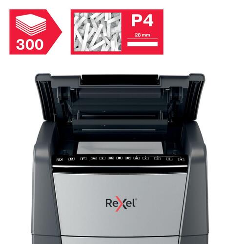 Rexel Optimum Auto+ 300X papirmakulator - 60 l, sort/grå
