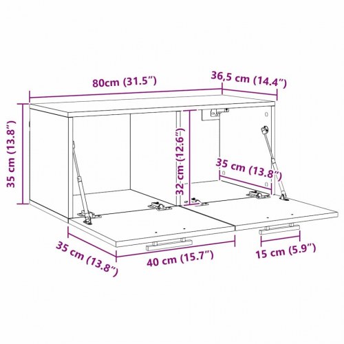 Vægskab Vægmonteret Sort eg 80 x 36.5 x 35 cm Konstrueret træ