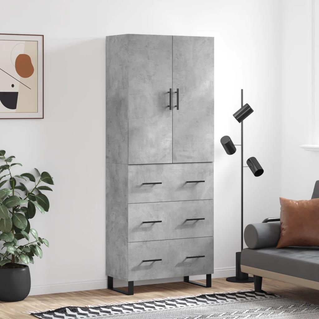 Højskab 69,5X34X180 Cm Konstrueret Træ - Betongrå / 3 skuffer