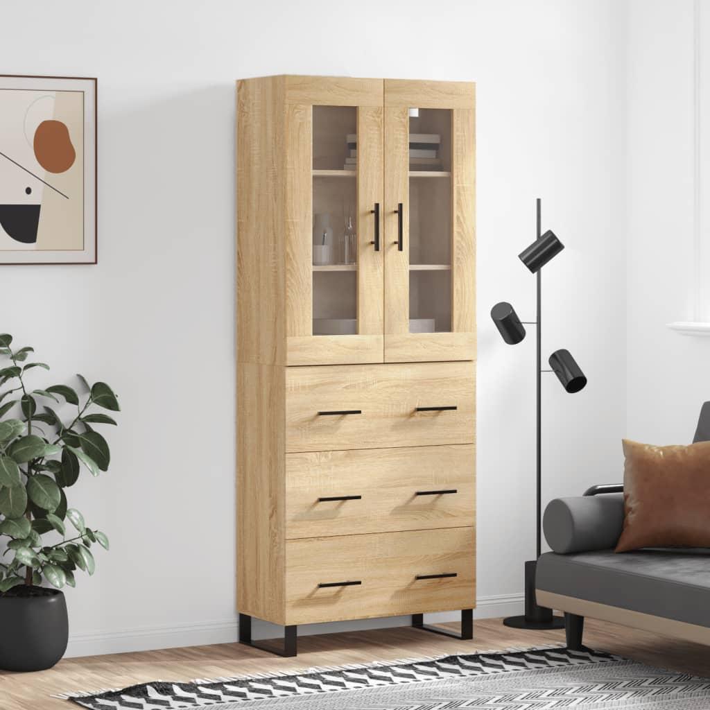 Højskab 69,5X34X180 Cm Konstrueret Træ - Sonoma-eg / 3 skuffer