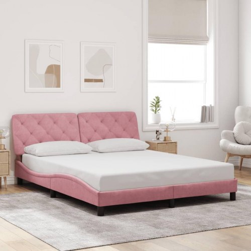 Sengeramme med hovedgærde 160 x 200 cm - pink fløjl