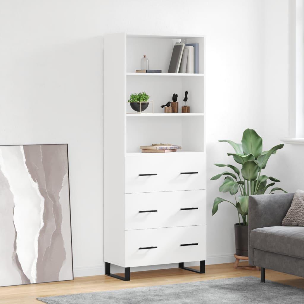 Højskab 69,5X34X180 Cm Konstrueret Træ - Hvid / 3 skuffer