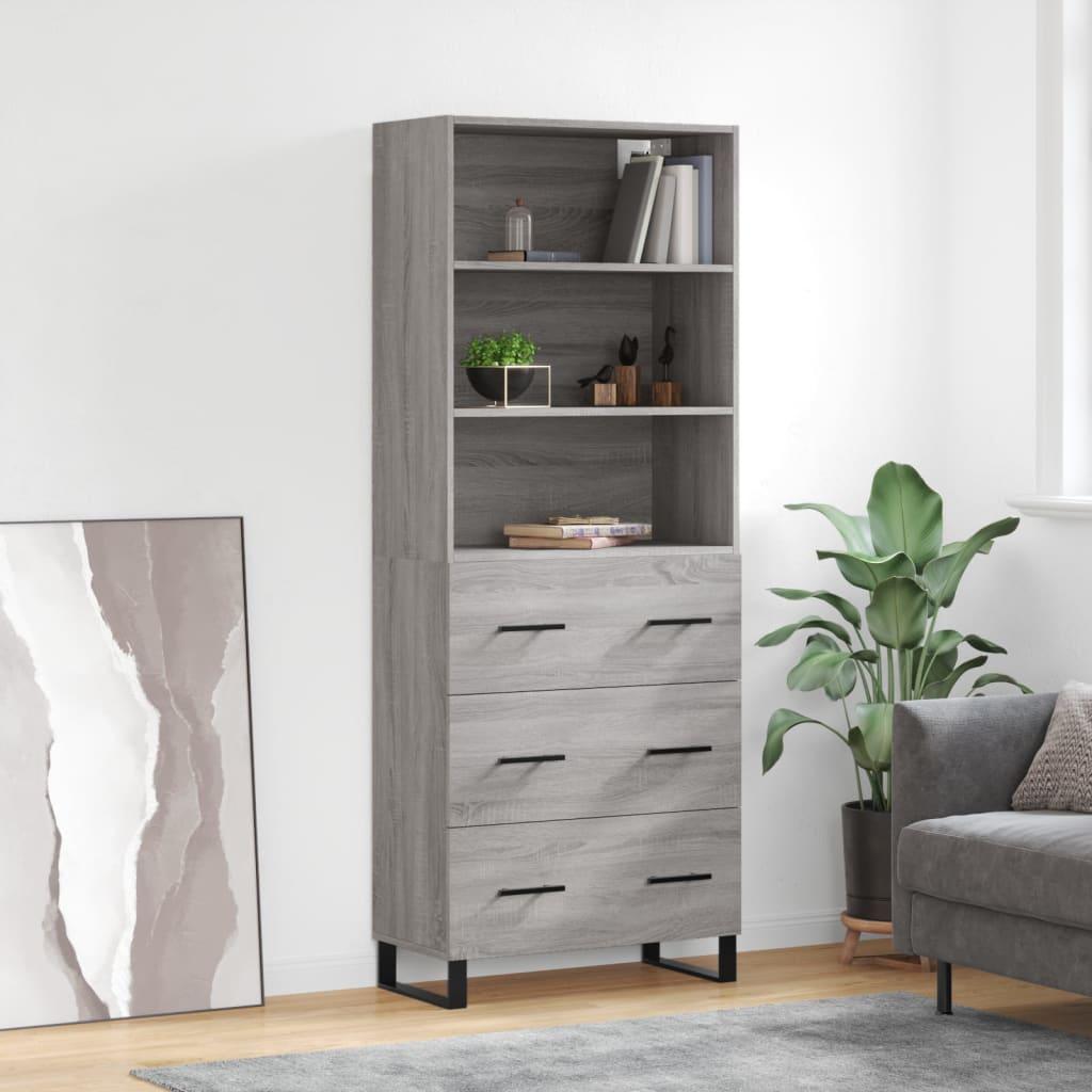 Højskab 69,5X34X180 Cm Konstrueret Træ - Grå sonoma-eg / 3 skuffer